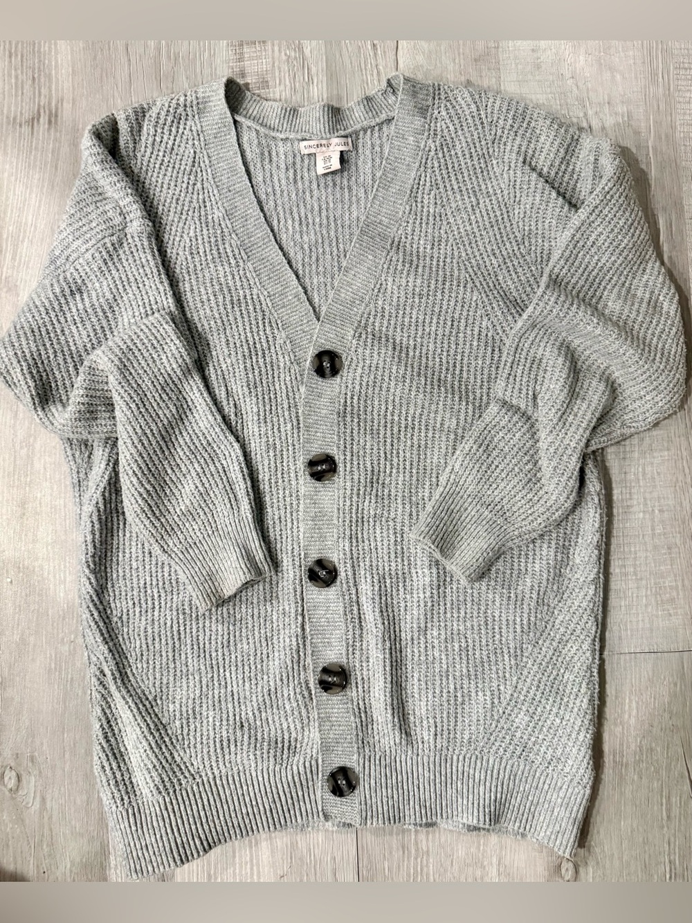 Sincerely Jules Light Gray Button Front Ribbed Cardigan